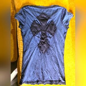 Rebel Stone Blue Cross Detail Women's Top